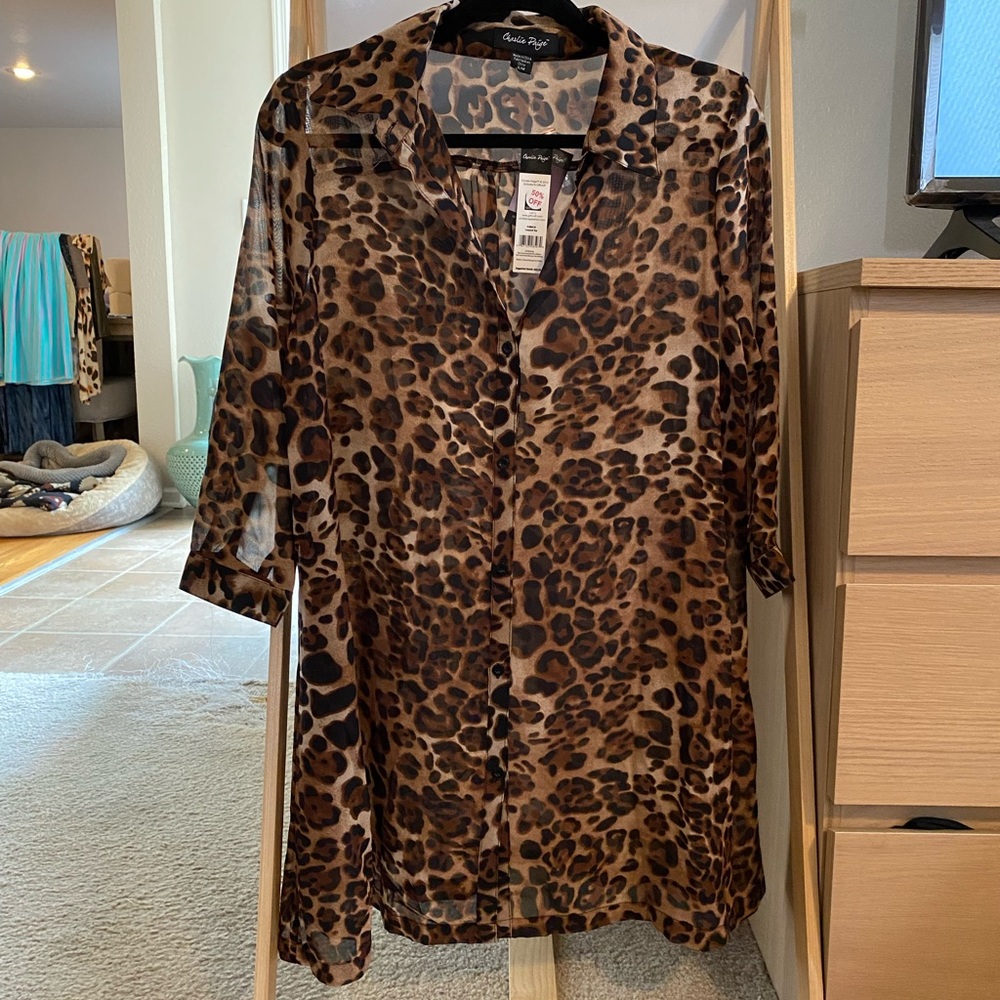 NWT sheer button up leopard print, size S/M